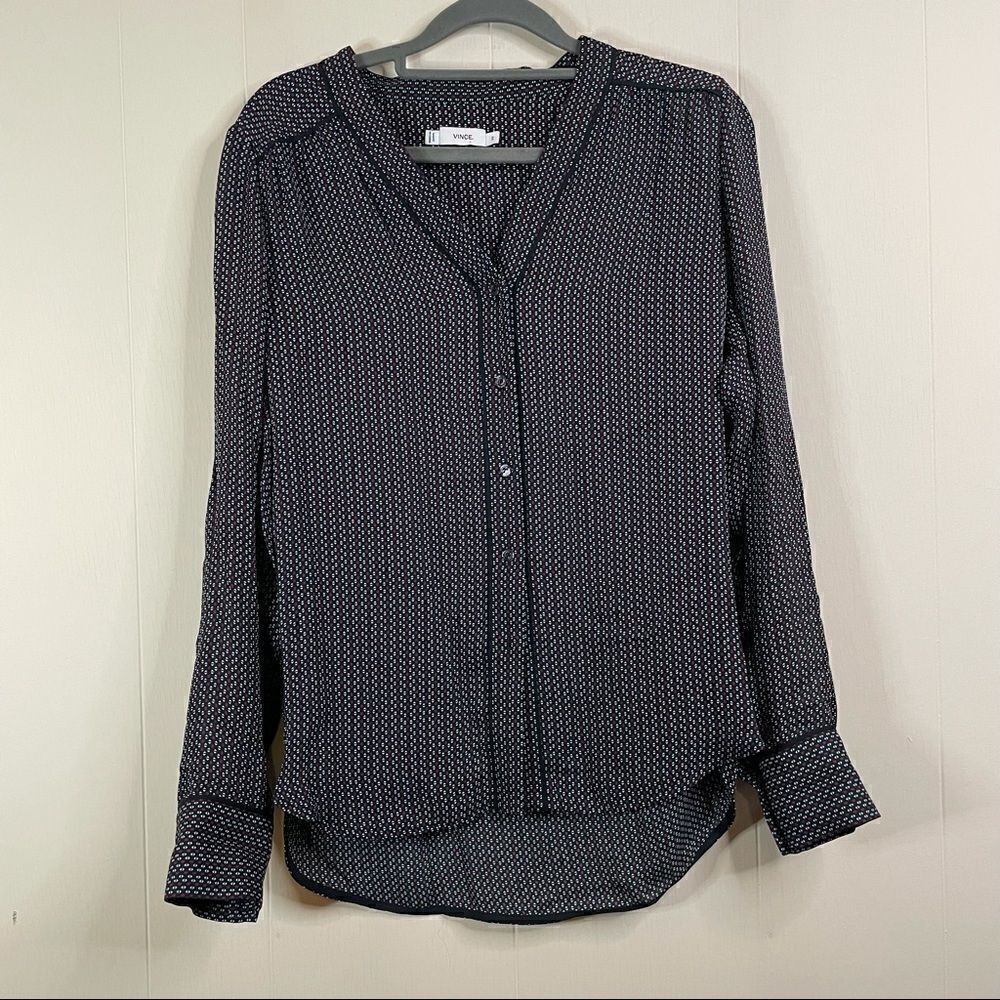 Vince Mini Geo Print Silk Top